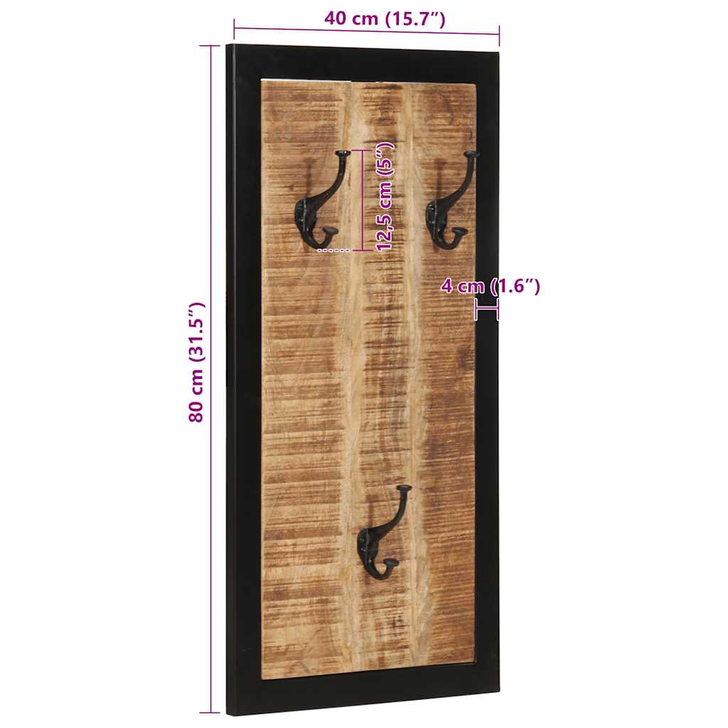 Coat Rack 40x2x80 cm Solid Rough Wood Mango